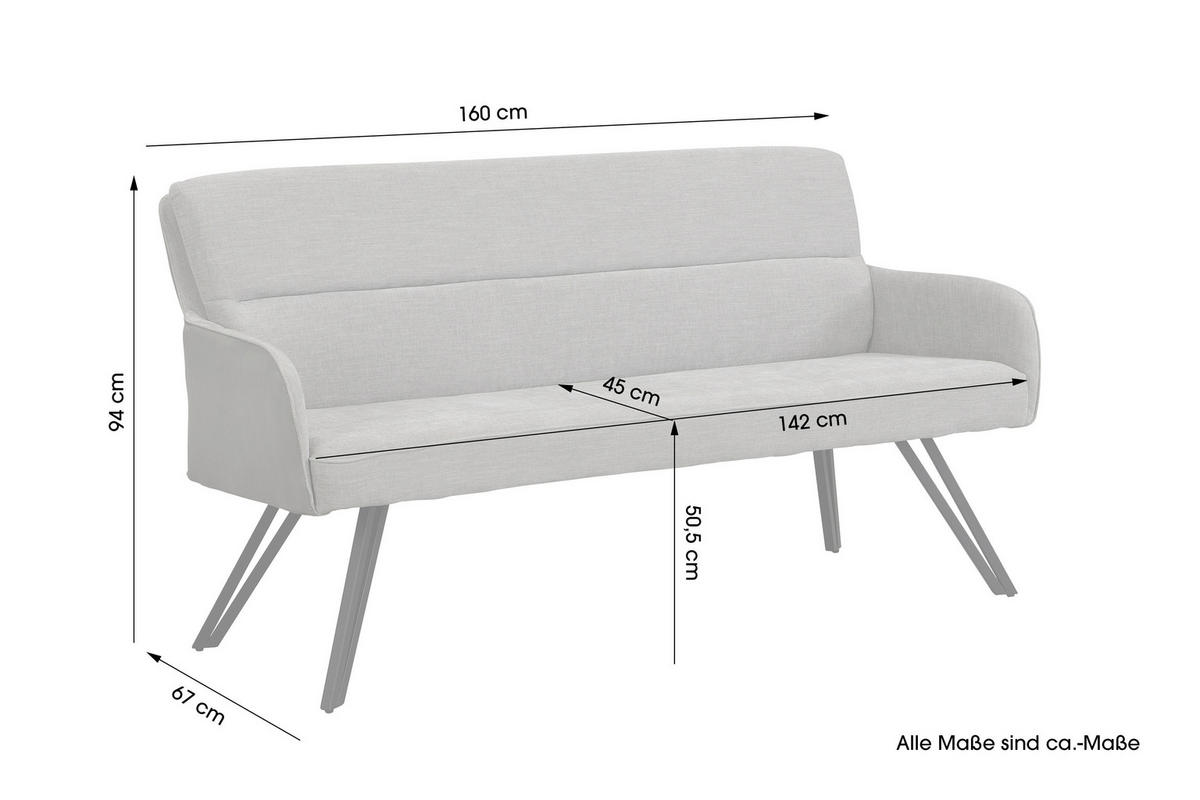 SITZBANK - Hellgrau/Schwarz, MODERN, Textil/Metall (160/94/67cm) - MID.YOU