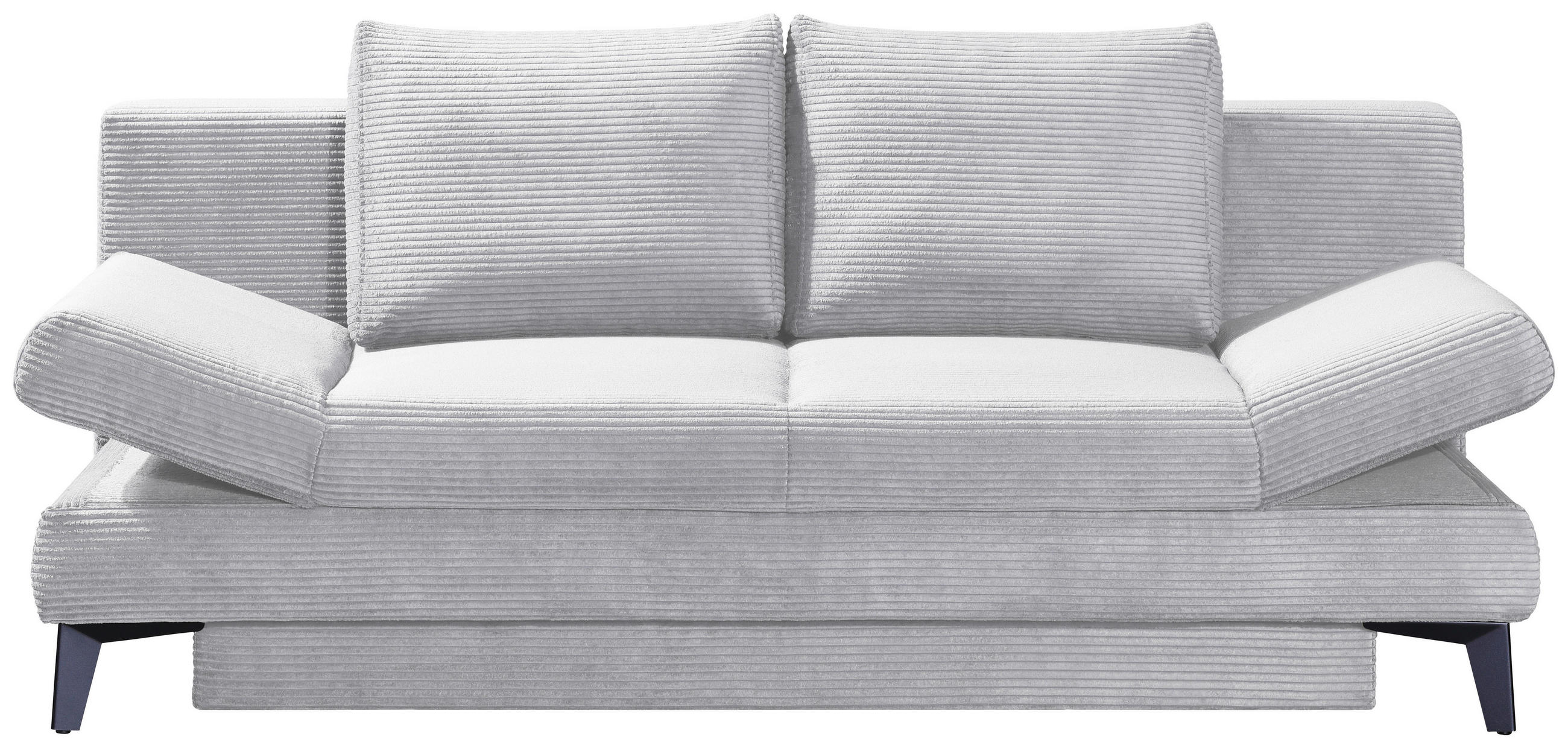 SCHLAFSOFA Cord Hellgrau  inkl. Bettkasten, Schlaffunktion, Armteilverstellung  - Hellgrau/Schwarz, Design, Textil/Metall (200/85/90cm) - Novel