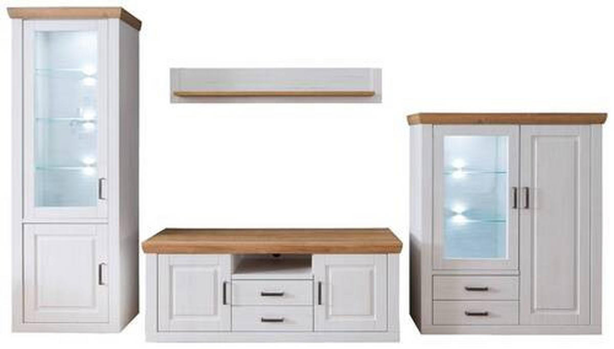 WOHNWAND 4-teilig  in Pinienfarben  369/210/52 cm  - Pinienfarben/Nickelfarben, Design, Glas/Holzwerkstoff (369/210/52cm) - Livetastic