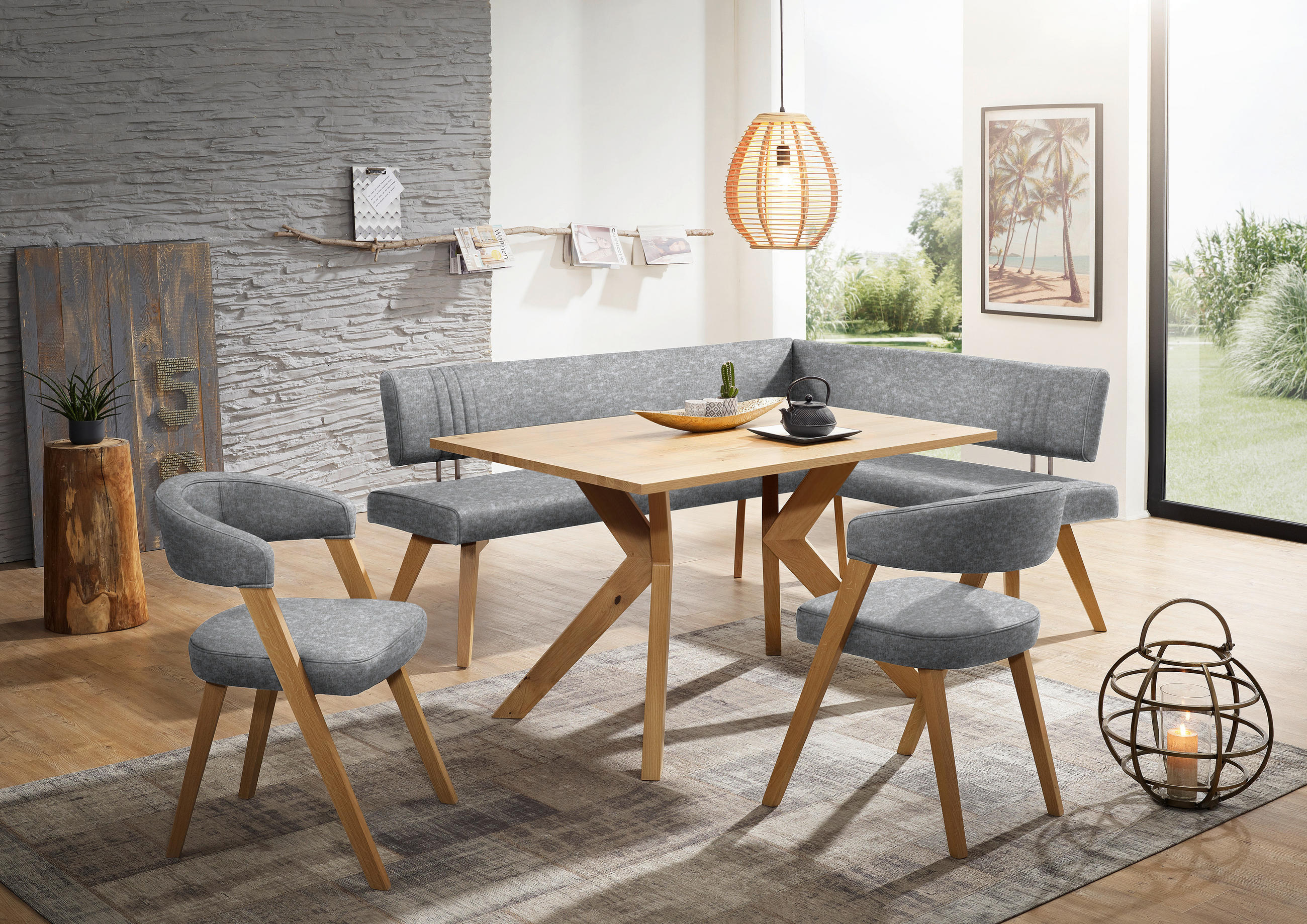 ECKBANK 170/160 cm  in Hellgrau, Wildeiche  - Wildeiche/Eichefarben, Design, Holz/Textil (170/160cm) - Venda