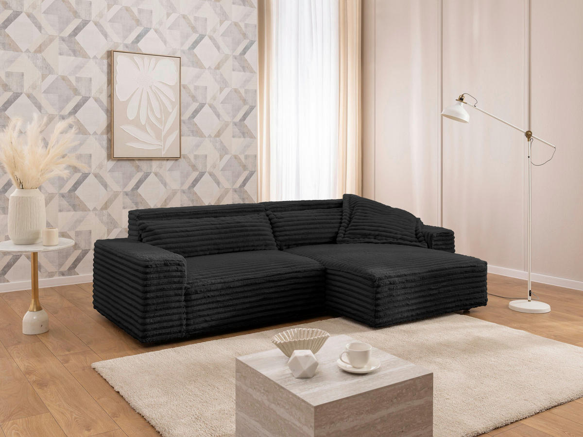 ECKSOFA Curduroy in Cord Anthrazit Rückenkissen  251/142 cm  - Anthrazit/Schwarz, Design, Kunststoff/Textil (251/142cm) - P & B