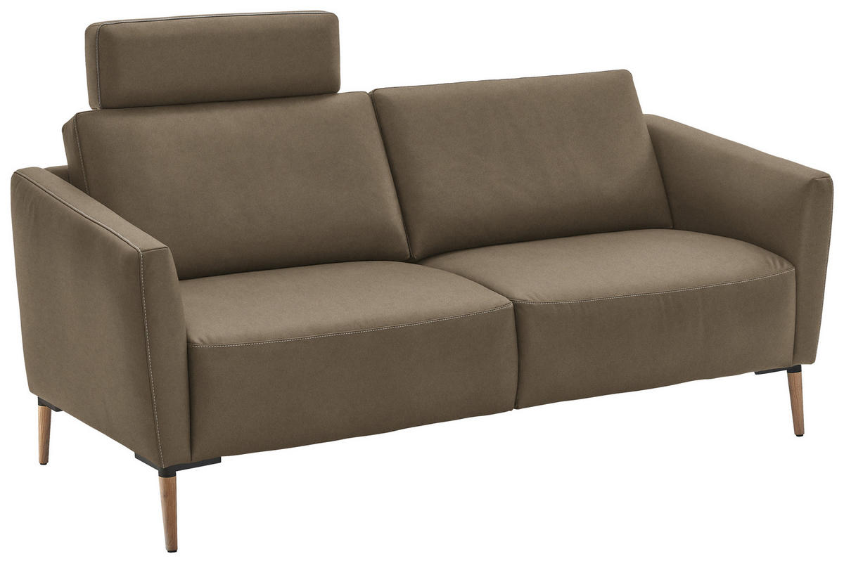 2-SITZER-SOFA  in Echtleder Hellbraun   - Hellbraun/Eichefarben, Natur, Leder/Holz (207/86/87cm) - Valnatura