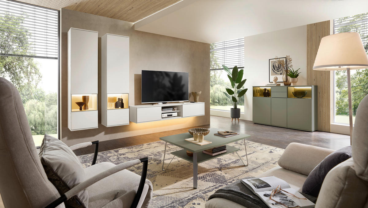 WOHNWAND  in Weiß  315/215/40 cm  - Weiß, KONVENTIONELL, Glas/Holzwerkstoff (315/215/40cm) - Venda