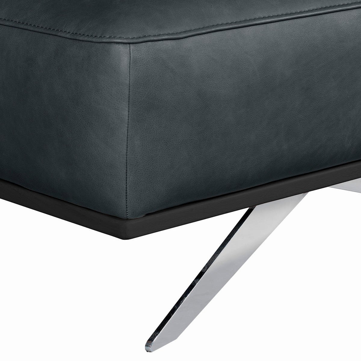 HOCKER Leder Blau  - Chromfarben/Blau, Design, Leder/Metall (95/46/80cm) - Livetastic