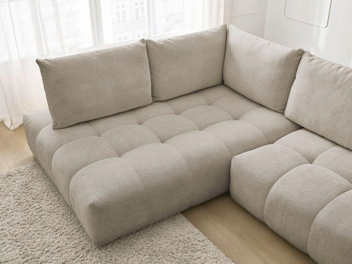 ECKSCHLAFSOFA EVEREST  mit Rücken echt, Armteil links, Armteil rechts Flachgewebe Taupe  - Taupe/Schwarz, MODERN, Kunststoff/Textil (320/212cm)