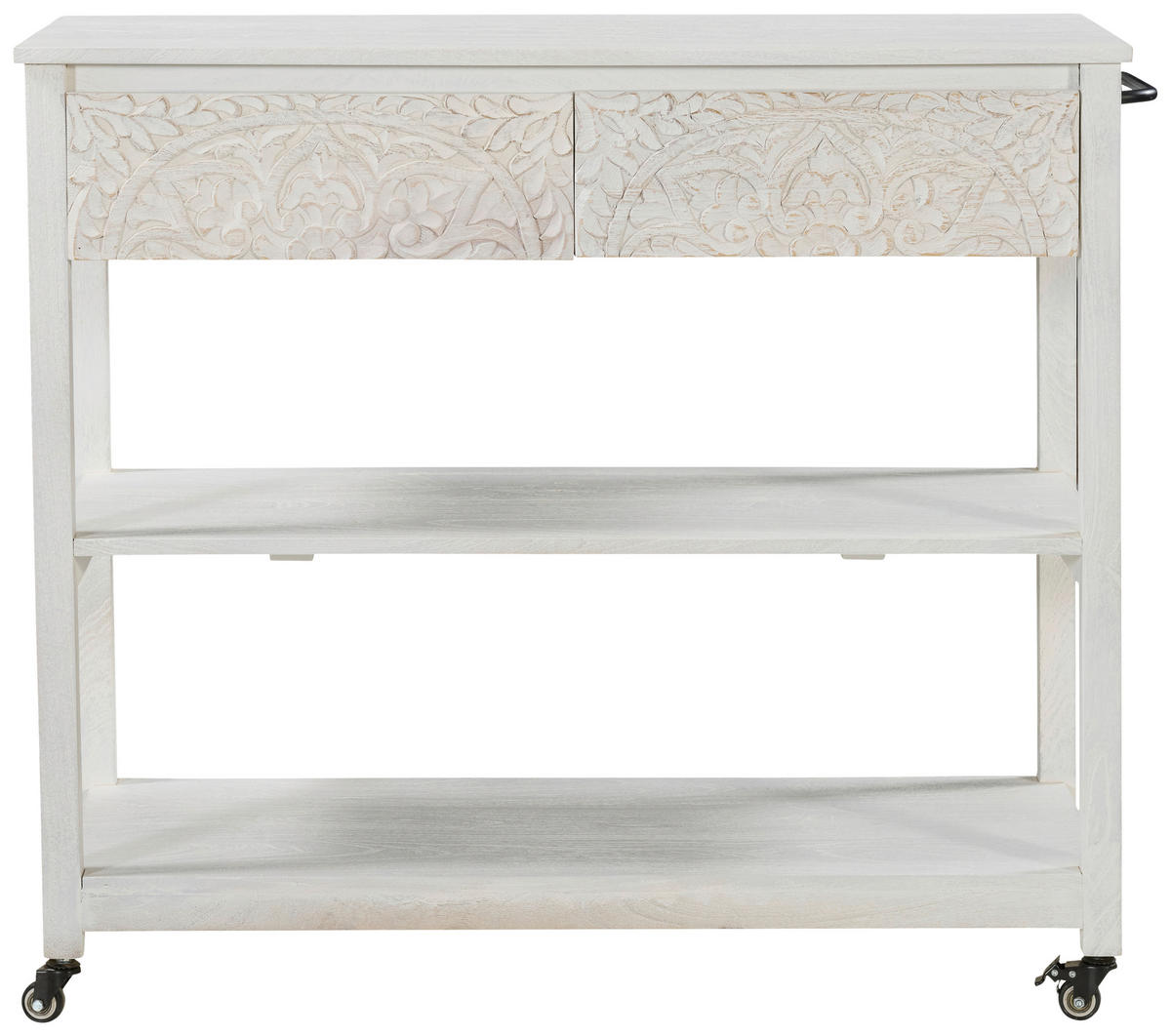 SERVIERWAGEN Akazie vollmassiv Weiß  - Weiß, Natur, Holz/Kunststoff (100/90/48cm) - Livetastic