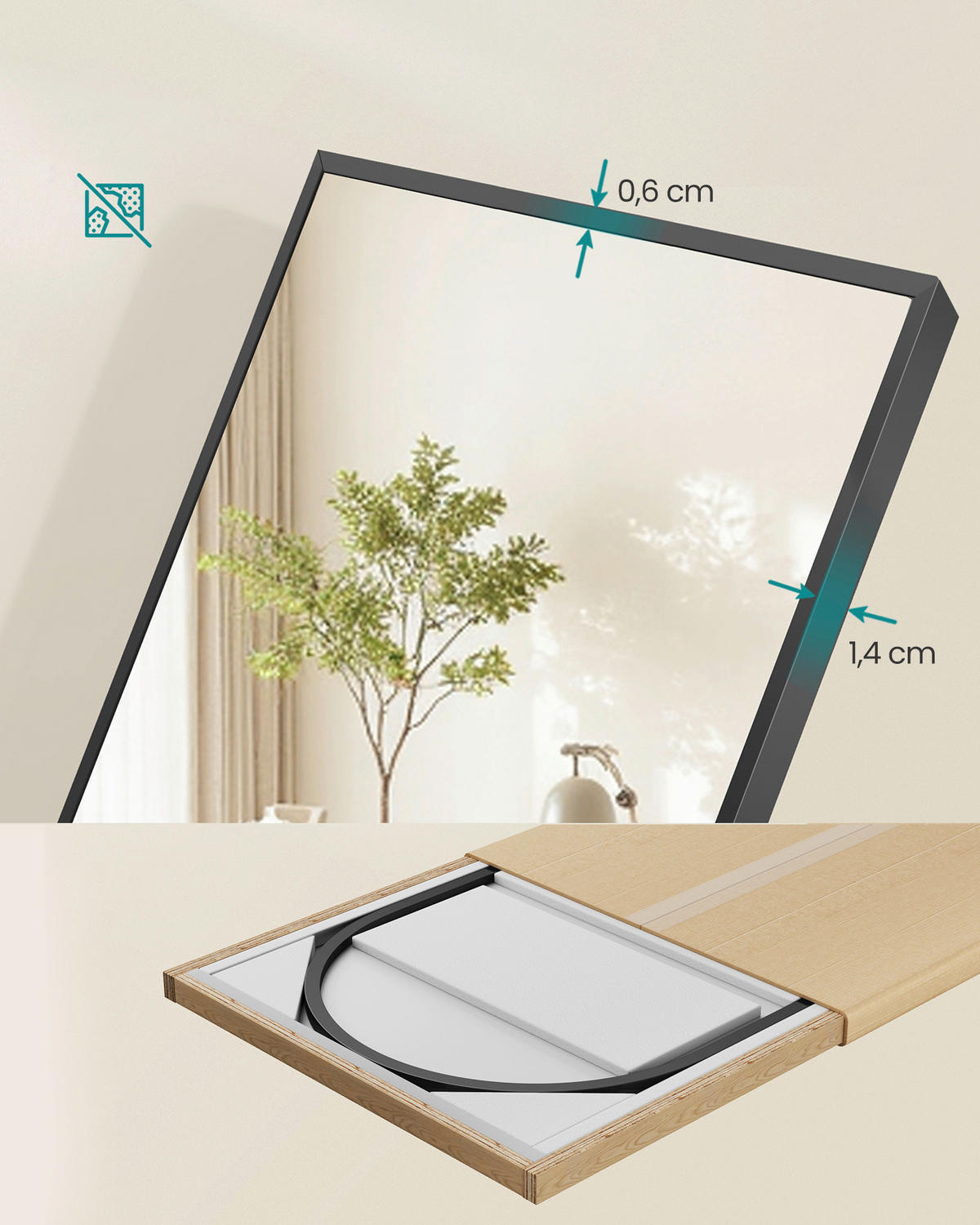 STANDSPIEGEL 50/160/33 cm, Schwarz  - Schwarz, Trend, Glas/Metall (50/160/33cm) - Boxxx