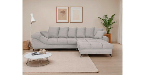 ECKSOFA Hellgrau Cord Rückenkissen, Armlehnenkissen, Rücken echt  - Hellgrau/Schwarz, KONVENTIONELL, Textil/Metall (332/231cm) - Carryhome