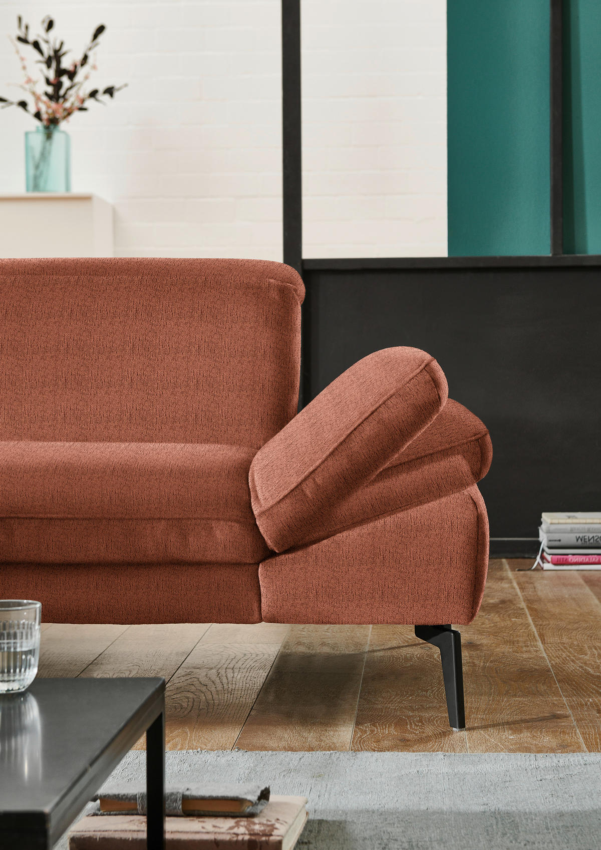 ECKSOFA in Chenille Rostfarben  - Rostfarben/Schwarz, Design, Textil/Metall (188/319cm) - Beldomo System