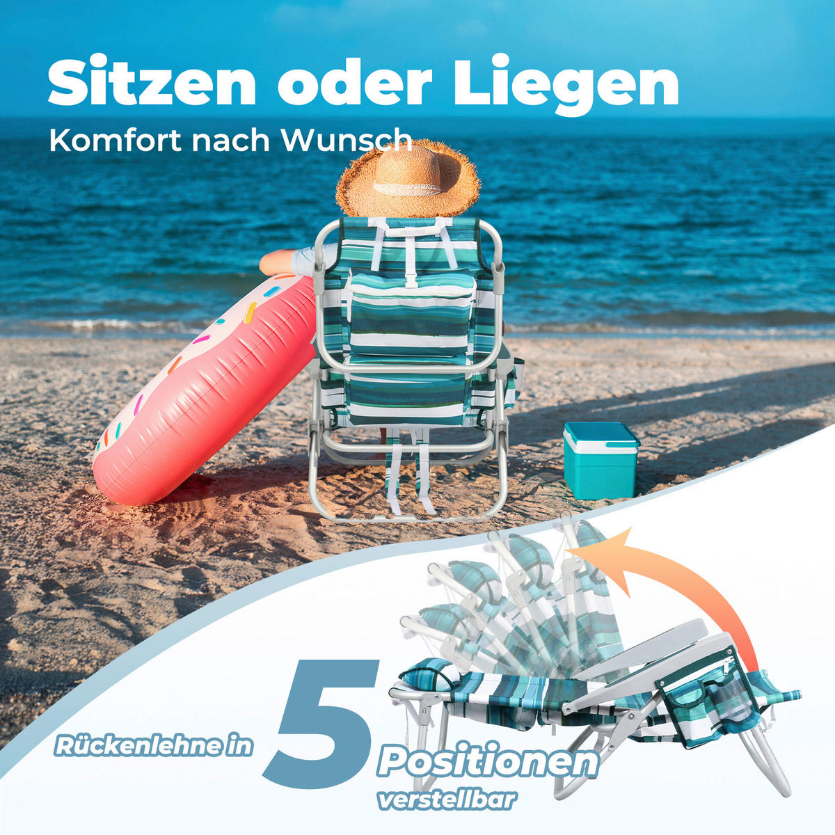 STRANDSTUHL-SET Aluminium Türkis, Grün, Silberfarben  - Türkis/Silberfarben, Basics, Textil/Metall (57/80/61cm) - Modante