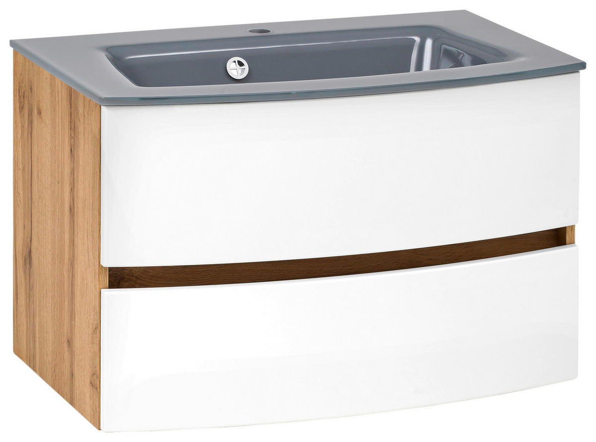 WASCHTISCHKOMBI 80 cm  - Eichefarben/Weiß, KONVENTIONELL, Glas/Holzwerkstoff (80cm) - Held