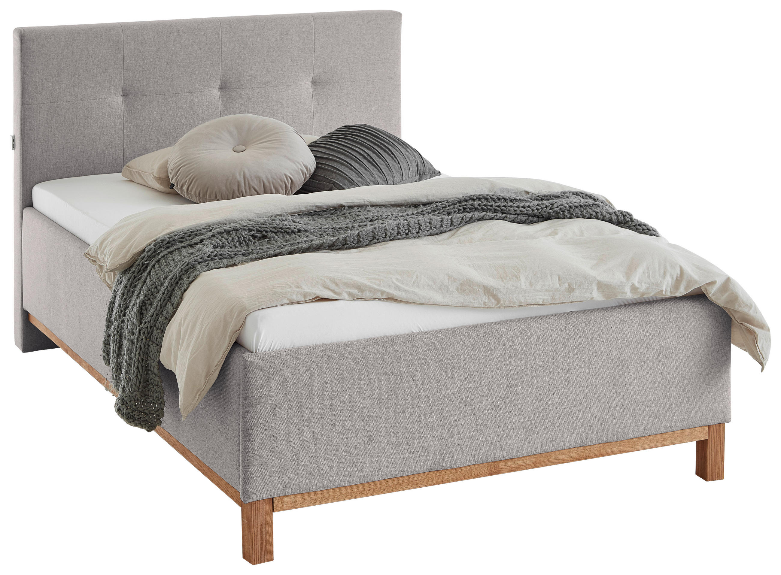 POLSTERBETT 140/200 cm  in Hellgrau  - Eichefarben/Hellgrau, MODERN, Holz/Textil (140/200cm) - Livetastic
