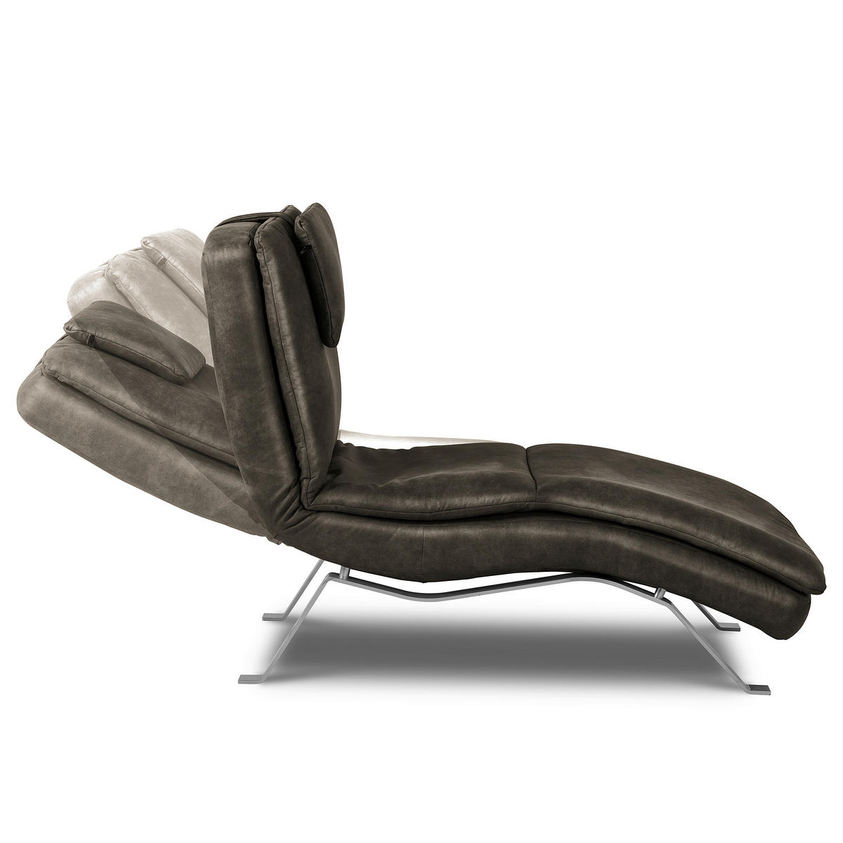 RELAXLIEGE in Lederlook Anthrazit  - Anthrazit/Silberfarben, Design, Textil/Metall (65/95/171cm) - Celina Home