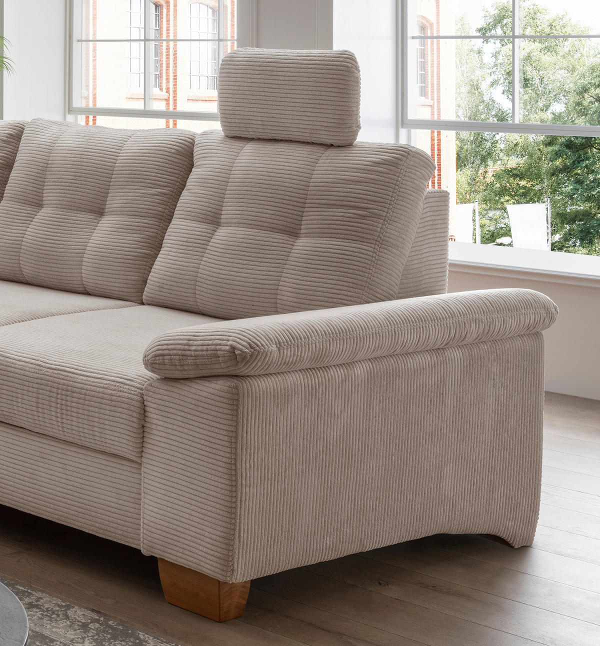 ECKSOFA in Cord Beige  - Beige/Naturfarben, Modern, Holz/Textil (206/274cm) - Livetastic
