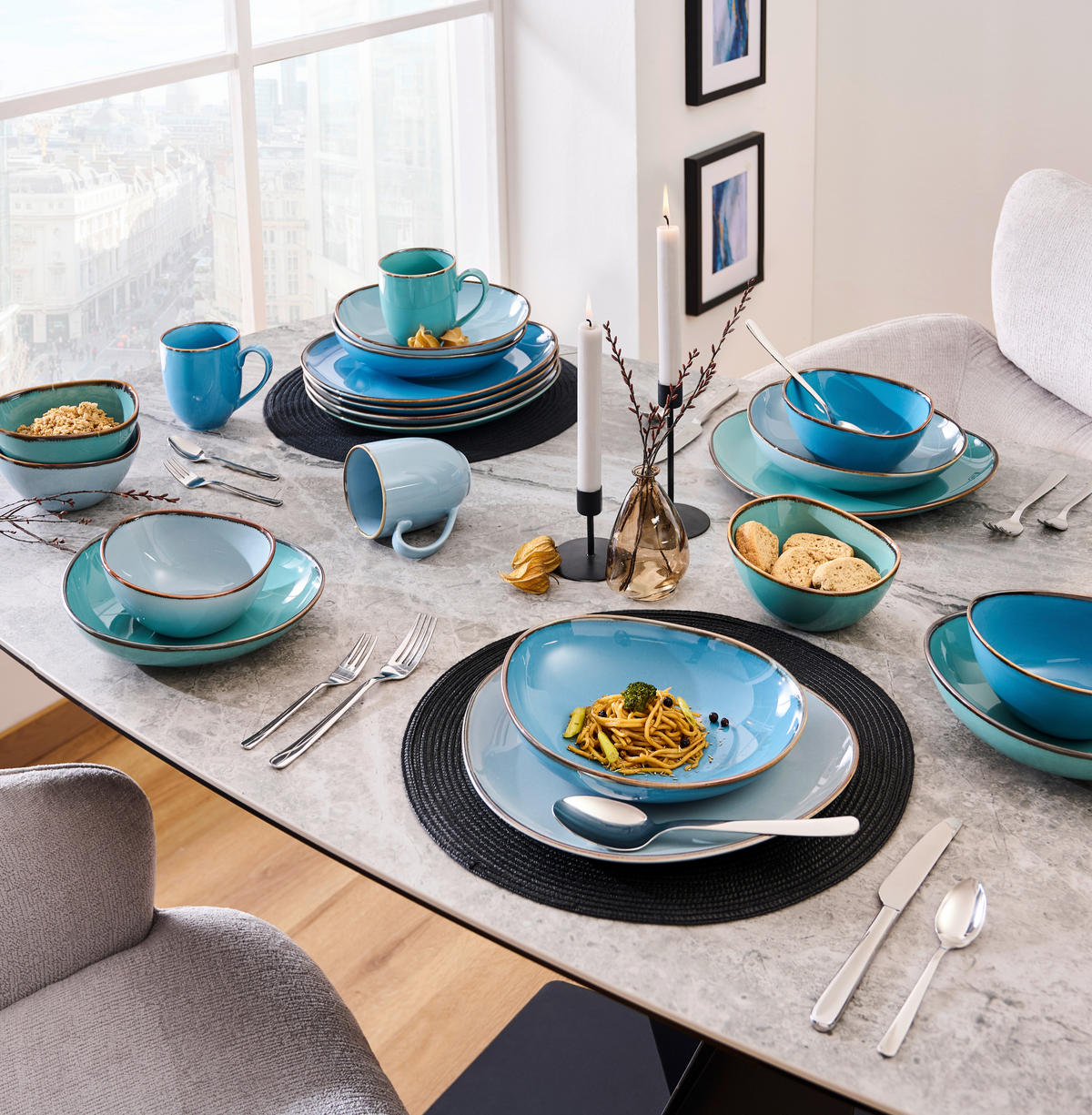 KOMBISERVICE Blau, Grün, Blaugrau AQUA SABBIA 24-teilig 6 Personen  - Blau/Blaugrau, Trend, Keramik - Novel