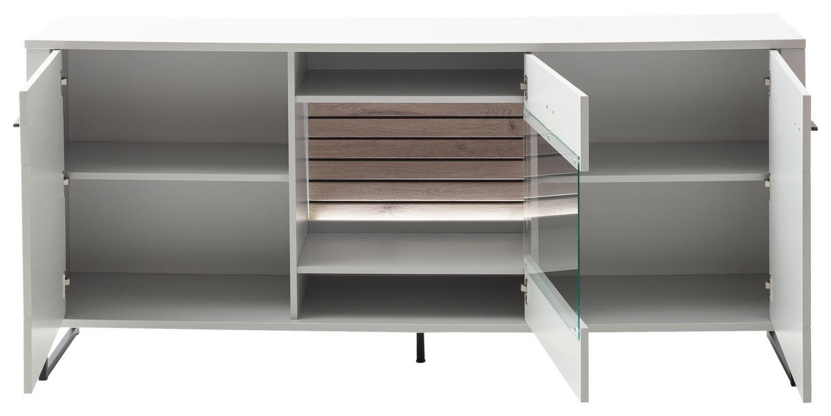 SIDEBOARD Weiss, Eichefarben  189/85/44 cm  - Weiss/Eichefarben, Design, Glas/Holzwerkstoff (189/85/44cm) - Stylife