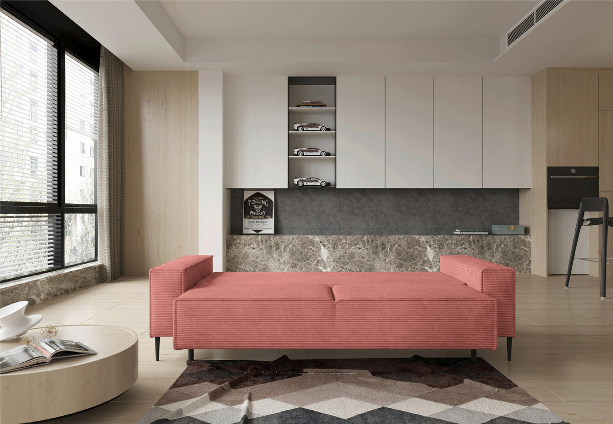 SCHLAFSOFA in Webstoff Rosa  - Schwarz/Rosa, Design, Textil/Metall (240/89/103cm) - Ti'me