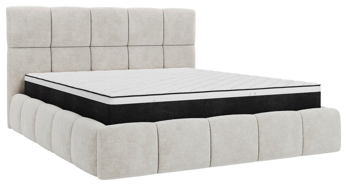 POLSTERBETT 180/200 cm,  in Beige, gepolstertes Kopfteil, Lattenrost, Bettkasten,  - Beige/Schwarz, MODERN, Holz/Holzwerkstoff (180/200cm) - MID.YOU