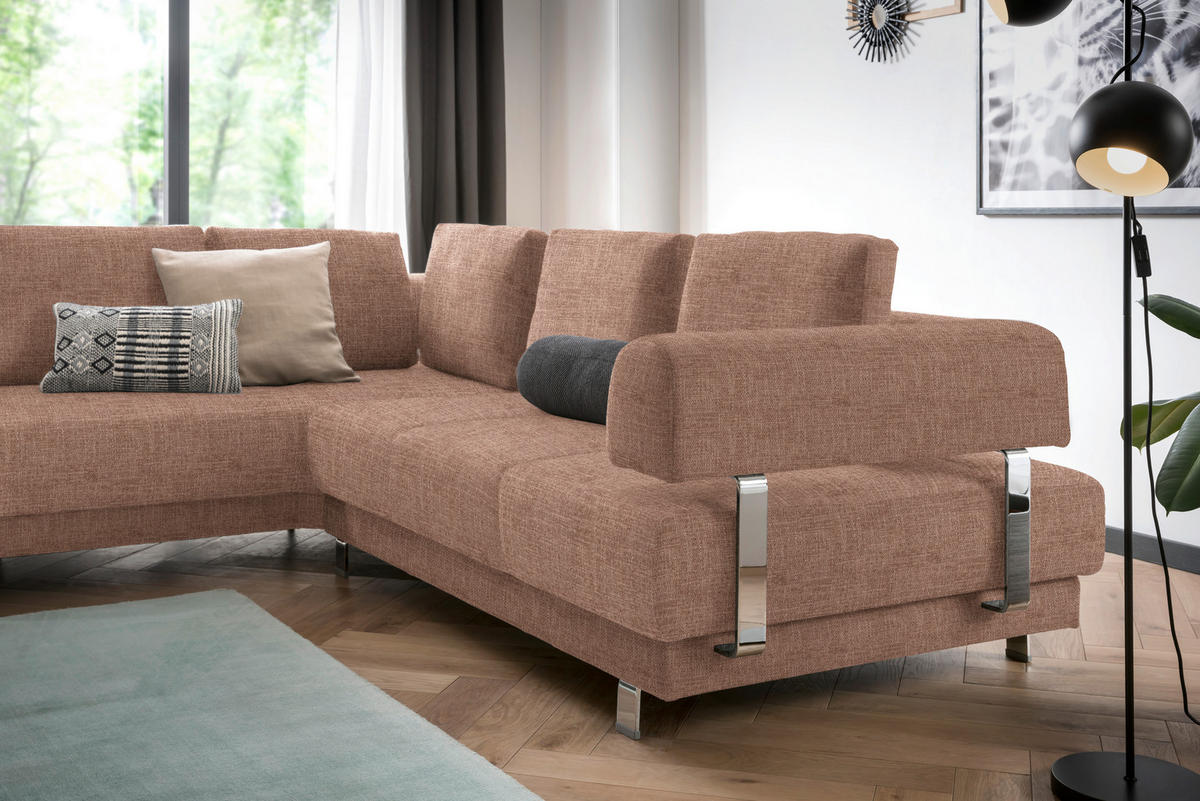 ECKSOFA in Chenille Hellbraun  - Hellbraun, Design, Textil/Metall (235/277cm)