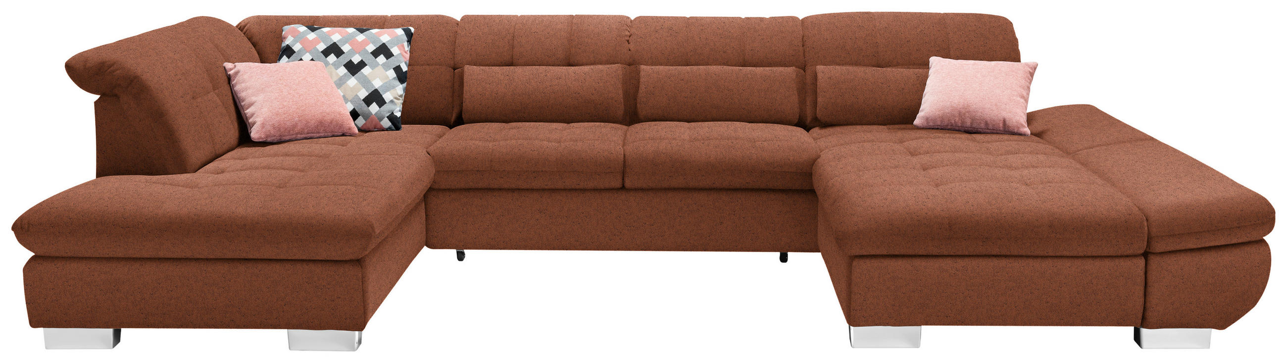WOHNLANDSCHAFT Braun Flachgewebe - Chromfarben/Braun, Design, Kunststoff/Textil (211/350/204cm) - Xora