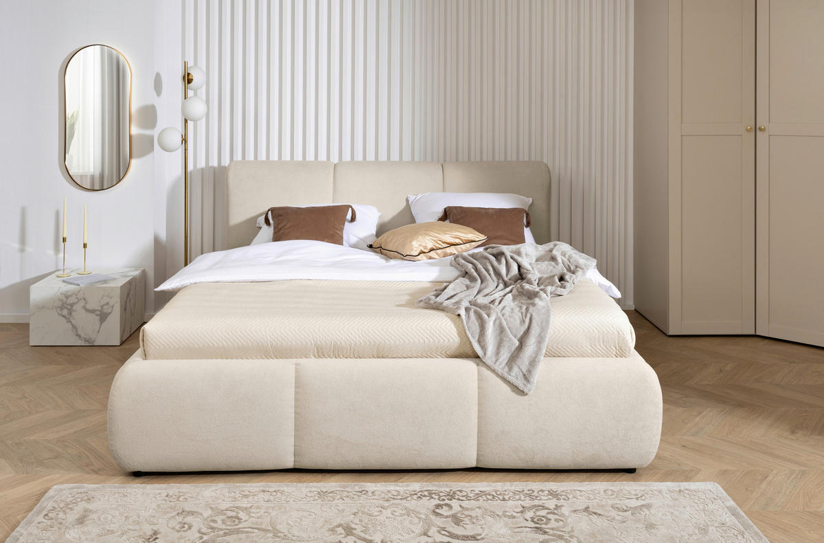 POLSTERBETT Lattenrost, Bettkasten 140/200 cm  in Beige  - Beige/Buchefarben, KONVENTIONELL, Holz/Kunststoff (140/200cm) - Boxxx