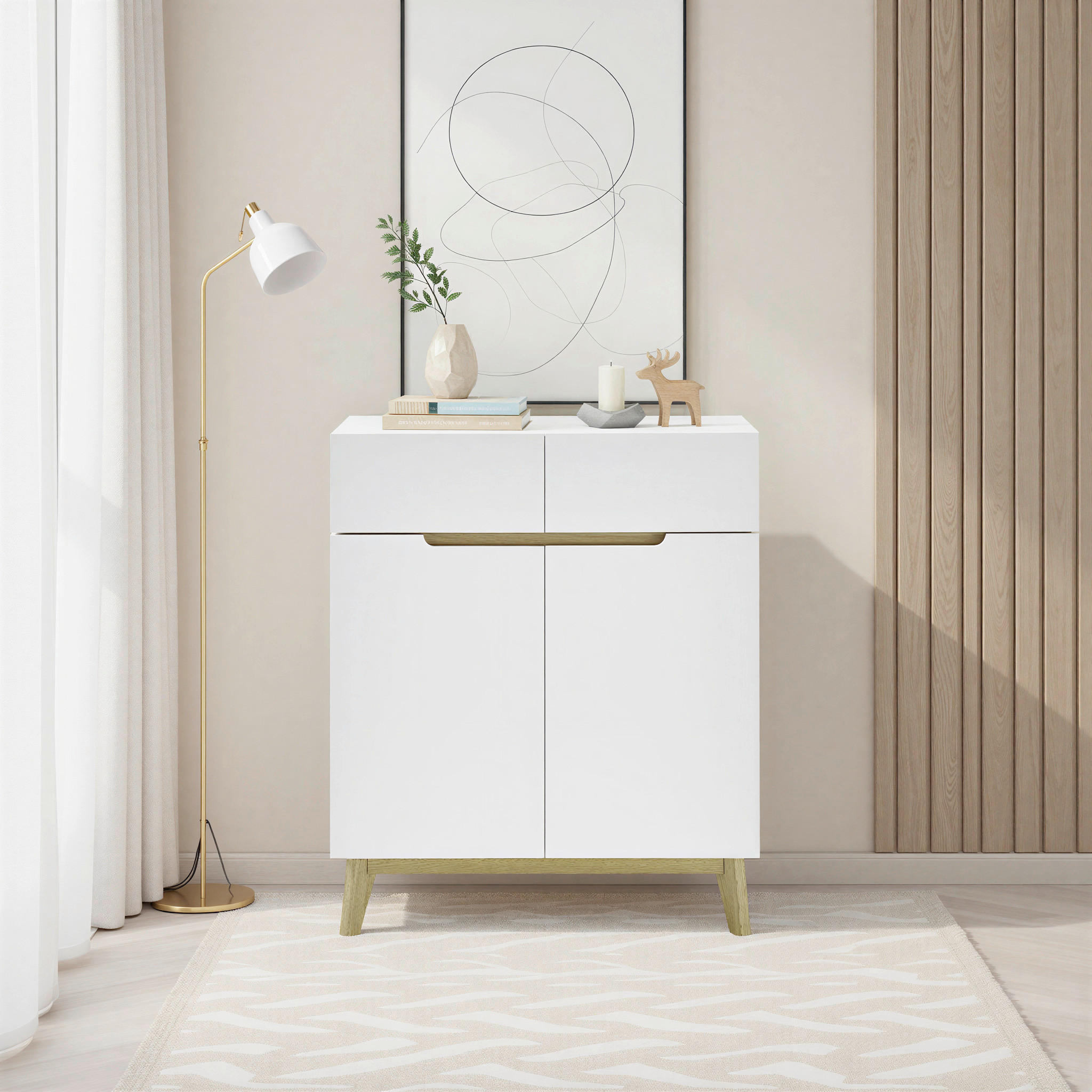 SCHUHSCHRANK Eiche furniert Naturfarben, Weiß  - Weiß/Naturfarben, Design, Holz/Holzwerkstoff (85/101/40cm) - Livetastic