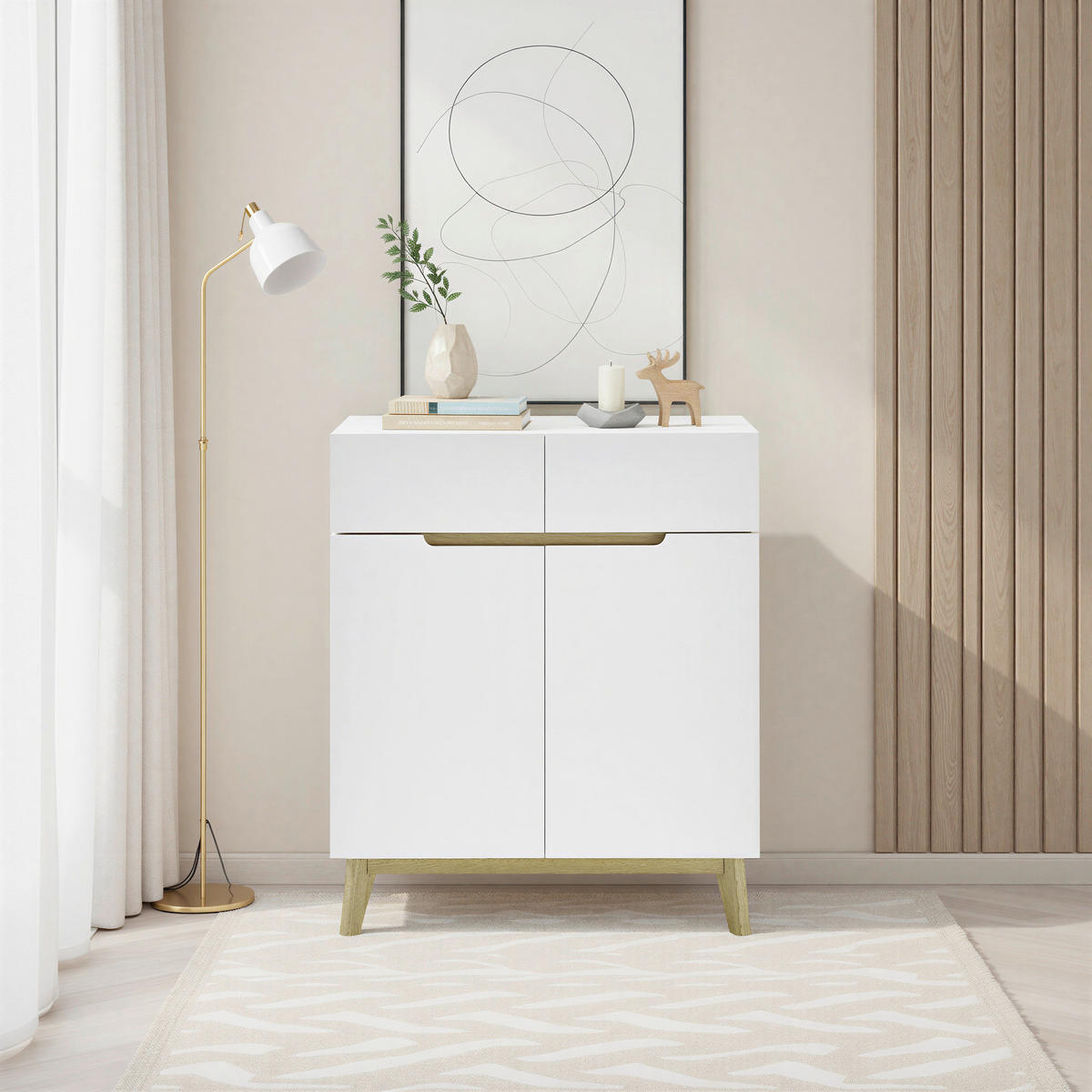 SKRINKA NA TOPÁNKY, prírodná farba, biela, dub, 85/101/40 cm - biela/prírodná farba, Design, drevo/kompozitné drevo (85/101/40cm) - Livetastic