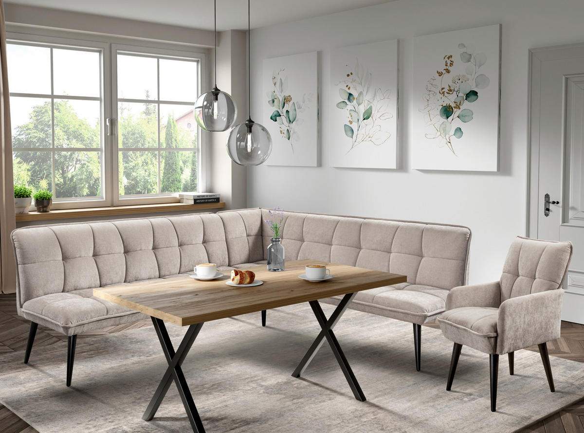 KLUPA KUTNA  boje pijeska  drvo, tekstil, drvni materijal      - boje pijeska/crna, Moderno, drvni materijal/drvo (260/201cm) - Livetastic