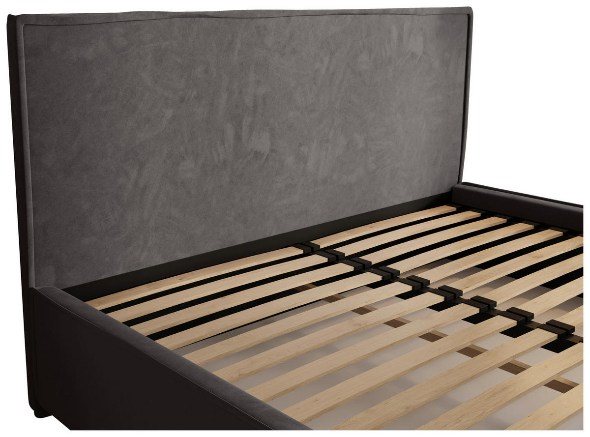 POLSTERBETT 200/200 cm,  in Graphitfarben, gepolstertes Kopfteil, Lattenrost, Bettkasten,  - Chromfarben/Schwarz, MODERN, Holz/Kunststoff (200/200cm) - Chameo