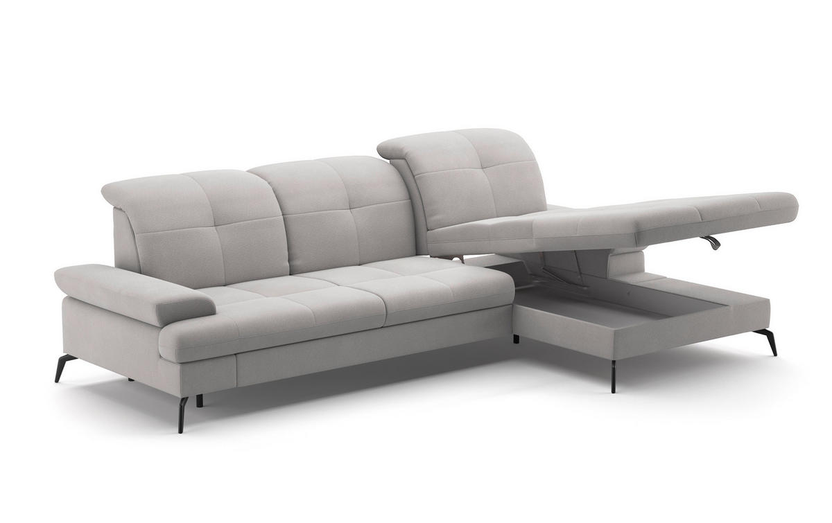 CANAPÉ D'ANGLE in Flachgewebe Silberfarben  - Silberfarben/Schwarz, Konventionell, Textil/Metall (279/185cm) - Sit & More