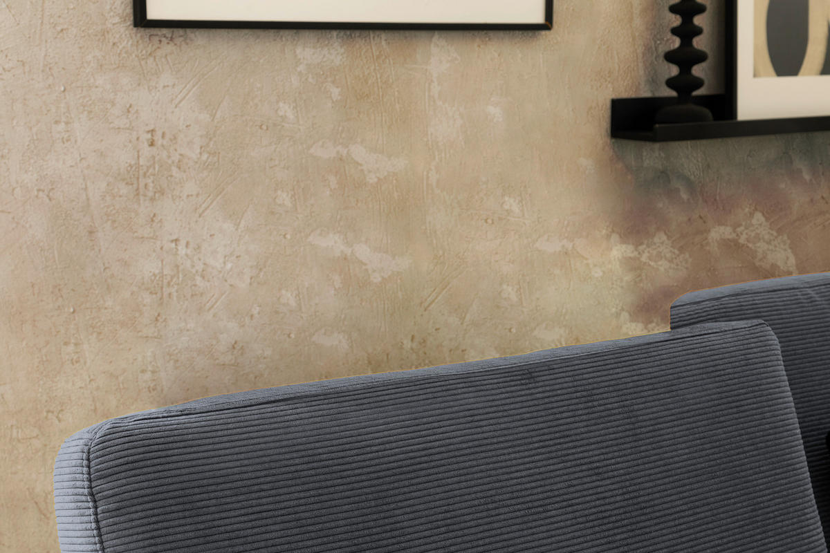 ECKSOFA in Cord Anthrazit  - Anthrazit/Schwarz, Design, Textil/Metall (298/185cm) - Pure Home Lifestyle