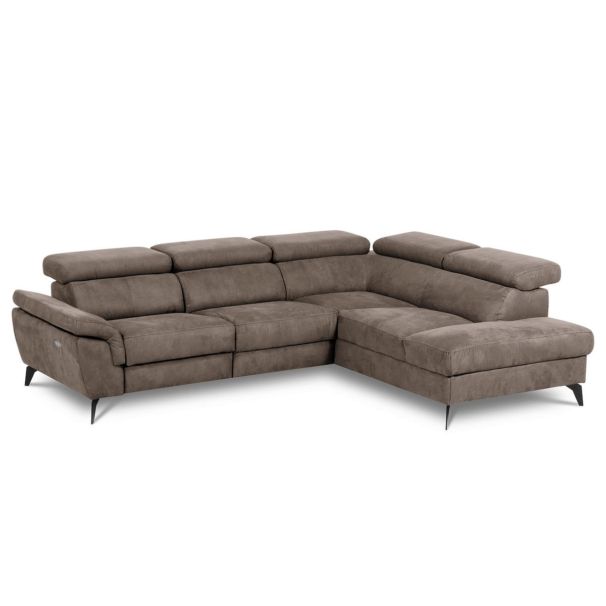 ECKSOFA SONO in Lederlook Braun Bettkasten, Armteilverstellung, Kopfteilverstellung  265/210 cm  - Schwarz/Braun, Design, Textil/Metall (265/210cm) - Livetastic