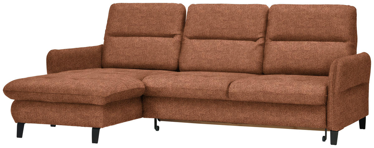 ECKSOFA Cognac Plüsch  - Cognac/Schwarz, KONVENTIONELL, Textil/Metall (190/254cm) - Livetastic