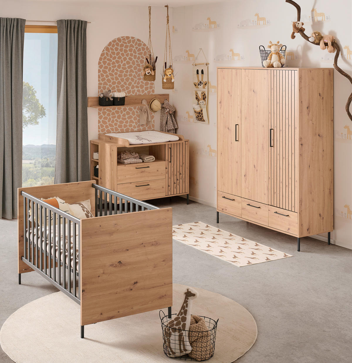 GITTERBETT Line    - Eiche Artisan, Trend, Holzwerkstoff (78/93/144cm) - Jimmylee