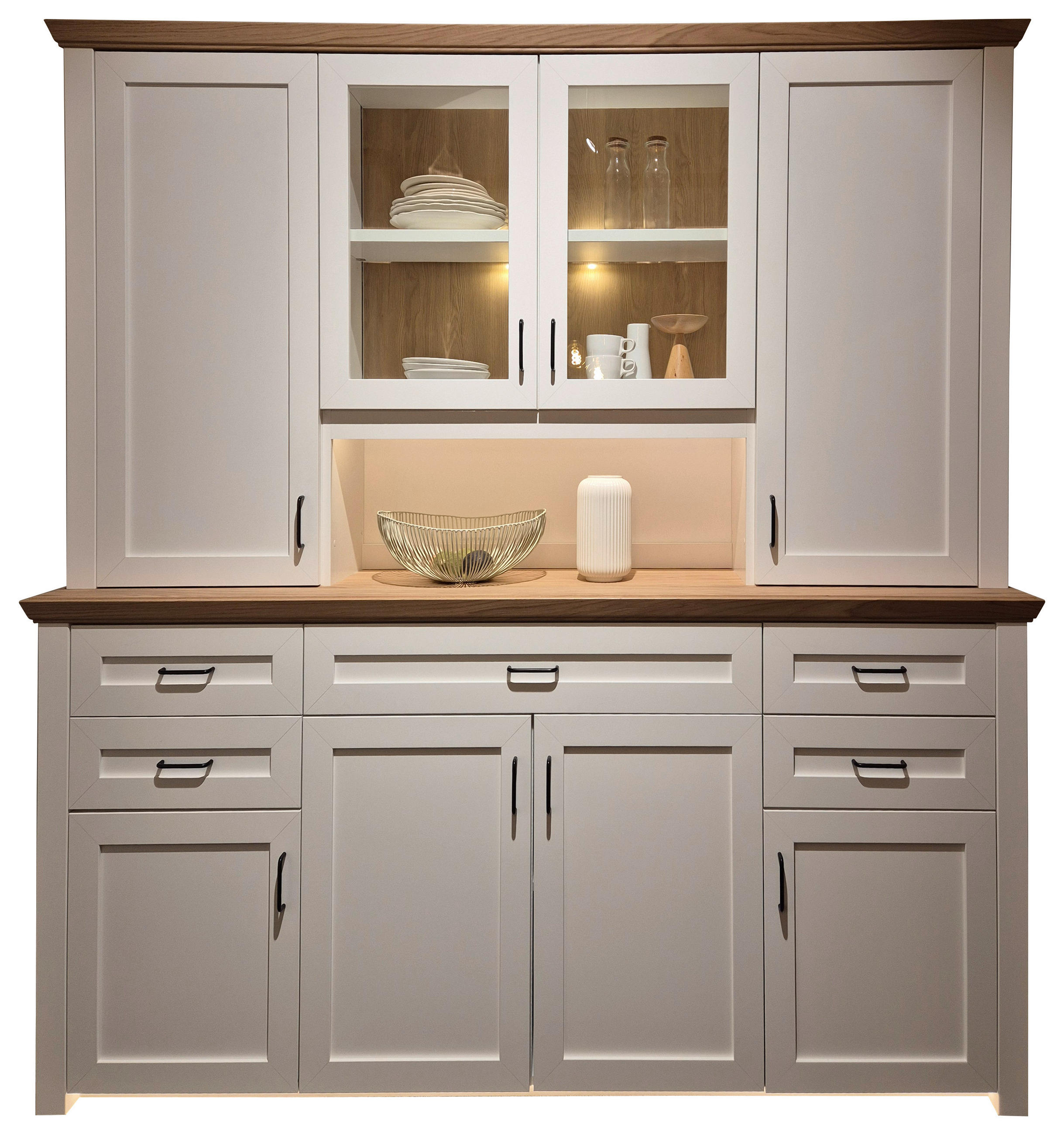 BUFFET Creme, Eichefarben  200/202/43 cm  - Eichefarben/Creme, LIFESTYLE, Glas/Holz (200/202/43cm) - Landscape