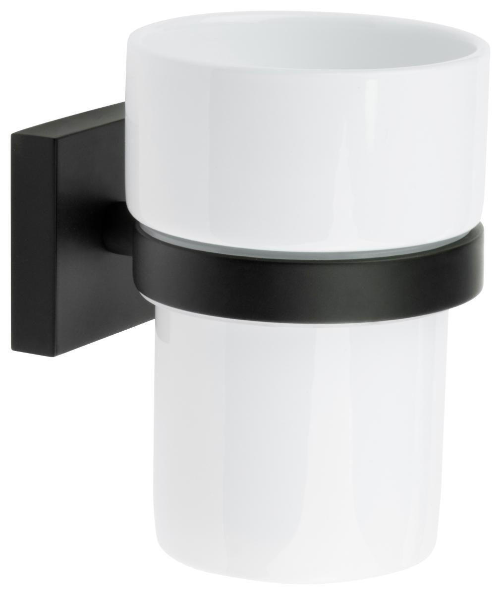 ZAHNPUTZBECHER  - Schwarz/Weiß, Design, Keramik/Metall (7,5/9,8/9,3cm) - Smedbo