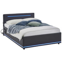 POLSTERBETT 140/200 cm,  in Schwarz, Beleuchtung,  - Schwarz, Design, Kunststoff/Textil (140/200cm) - Xora