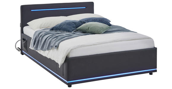 POLSTERBETT 140/200 cm,  in Schwarz, Beleuchtung,  - Schwarz, Design, Kunststoff/Textil (140/200cm) - Xora