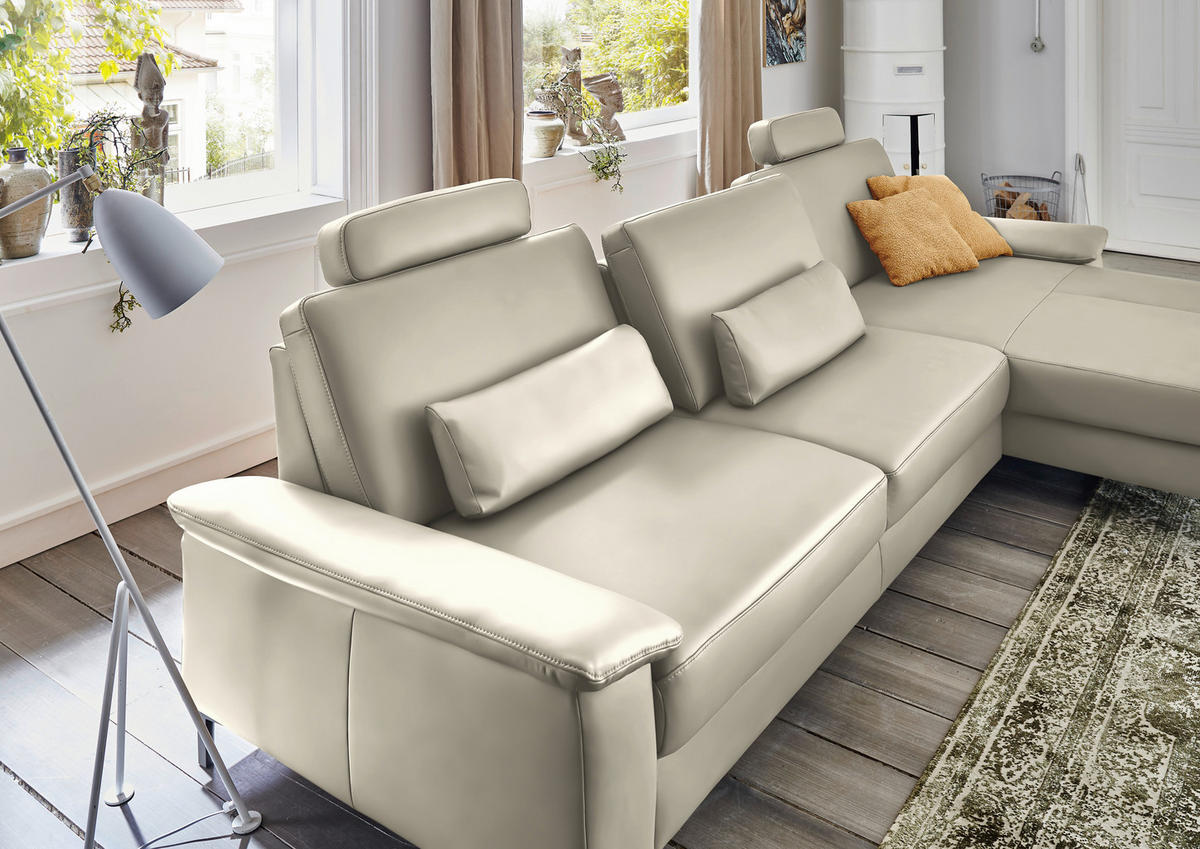 ECKSOFA in Echtleder Ecru  - Ecru/Schwarz, Design, Leder/Metall (334/176cm) - Dieter Knoll