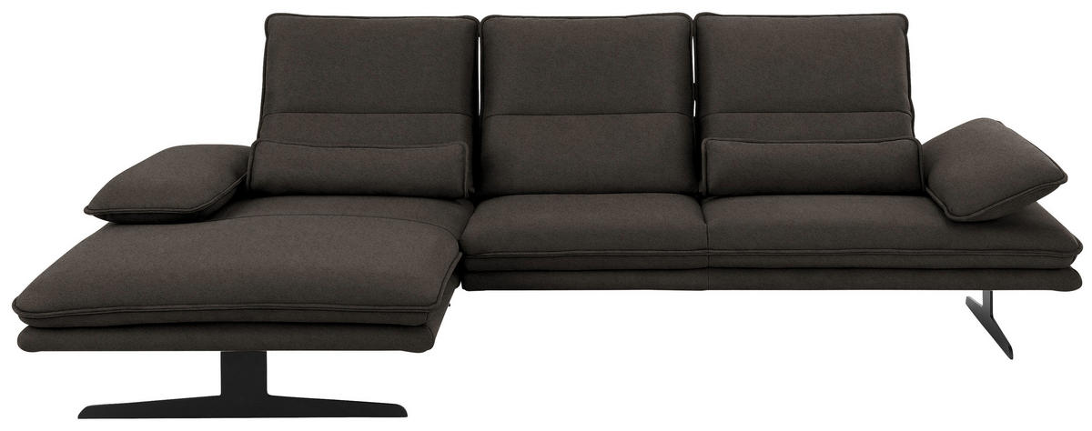 ECKSOFA in Mikrofaser Mokka  - Schwarz/Mokka, Design, Textil/Metall (164/291cm) - Chilliano