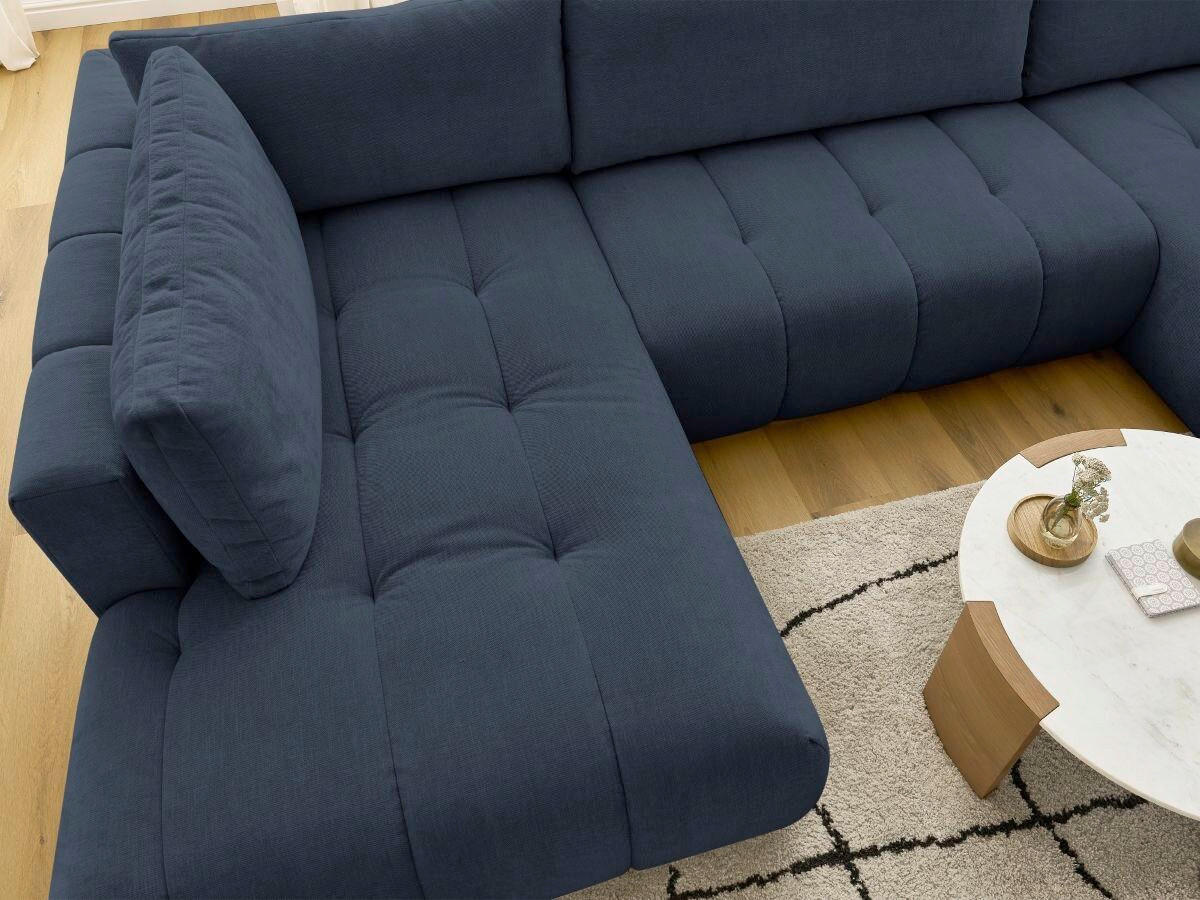 WOHNLANDSCHAFT  FUJI  Dunkelblau Leinenoptik  - Schwarz/Dunkelblau, MODERN, Kunststoff/Textil (204/377/160cm)