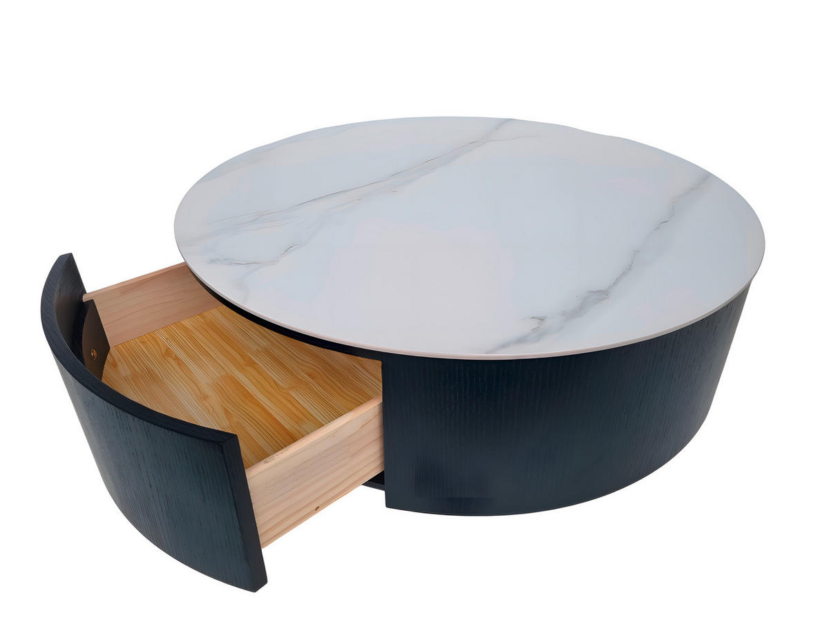 COUCHTISCH 90/90/36 cm rund Schwarz, Weiß  - Goldfarben/Schwarz, Design, Holzwerkstoff/Stein (90/90/36cm) - Modante