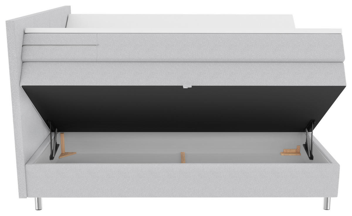 BOXSPRINGBETT 200/200 cm,  in Hellgrau, Bettkasten, Topper, Matratzen, H3 = fest  - Chromfarben/Hellgrau, KONVENTIONELL, Kunststoff/Textil (200/200cm) - Boxxx