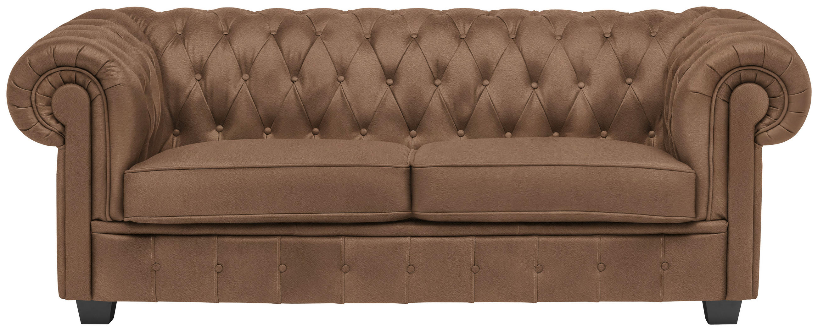 CHESTERFIELD-SOFA in Lederlook Braun  - Wengefarben/Braun, Lifestyle, Holz/Textil (206/76,5/96cm) - Landscape