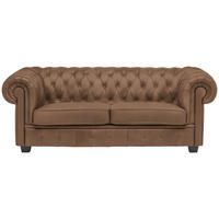 CHESTERFIELD-SOFA in Lederlook Braun  - Wengefarben/Braun, Lifestyle, Holz/Textil (206/76,5/96cm) - Landscape