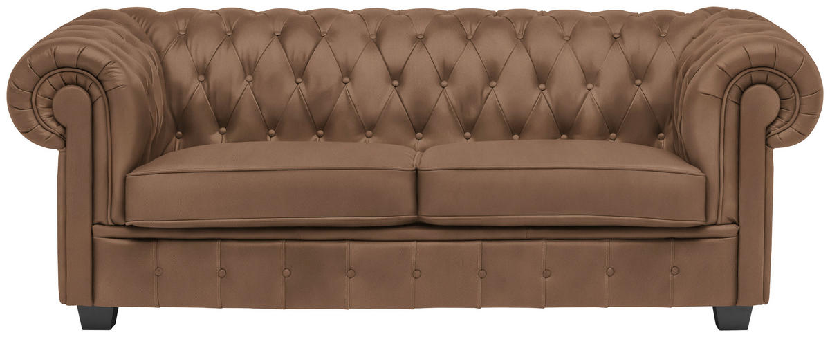 CHESTERFIELD-SOFA in Lederlook Braun  - Wengefarben/Braun, Lifestyle, Holz/Textil (206/76,5/96cm) - Landscape