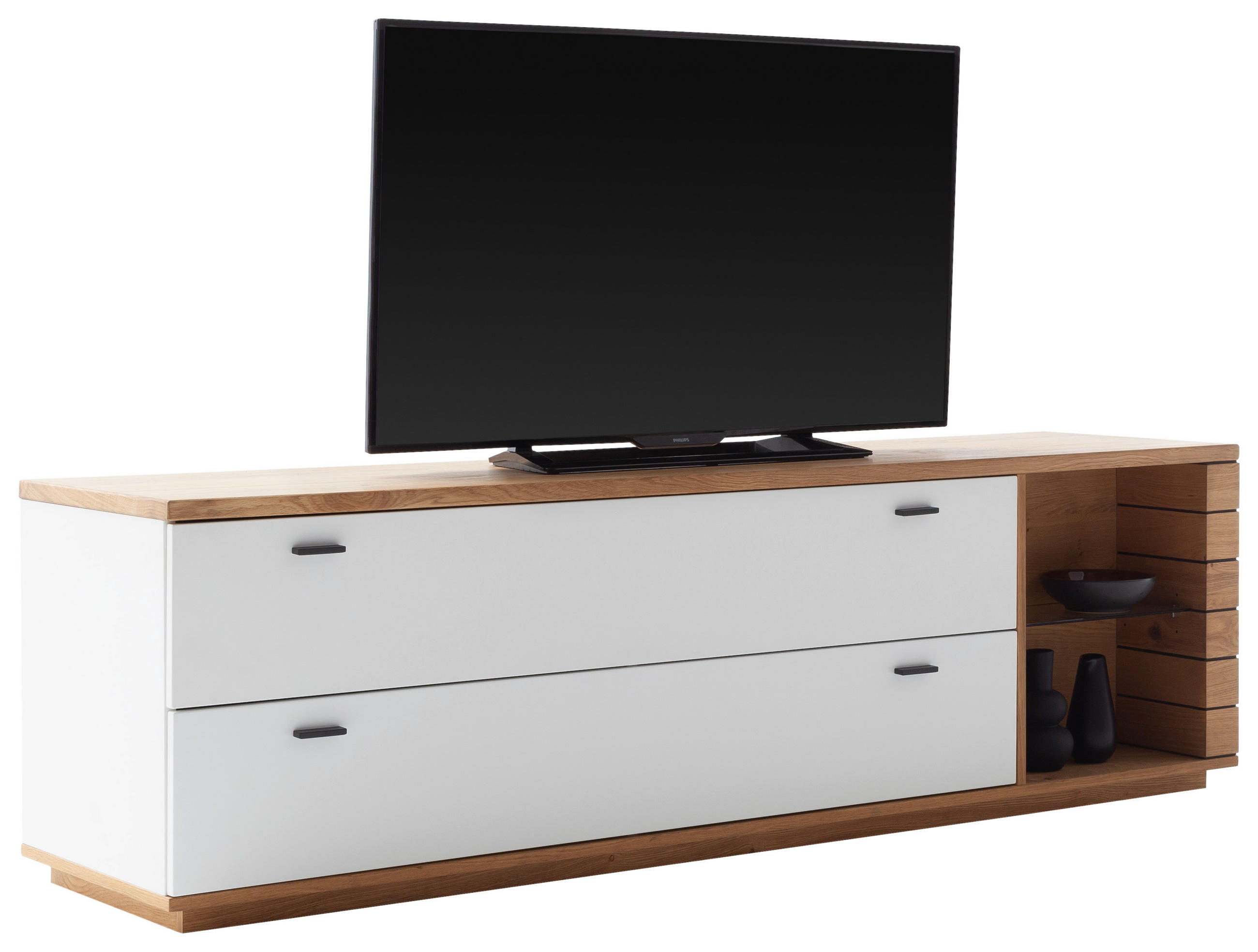 LOWBOARD  in 201/60/50 cm  - Wildeiche/Weiss, Design, Glas/Holz (201/60/50cm) - Novel