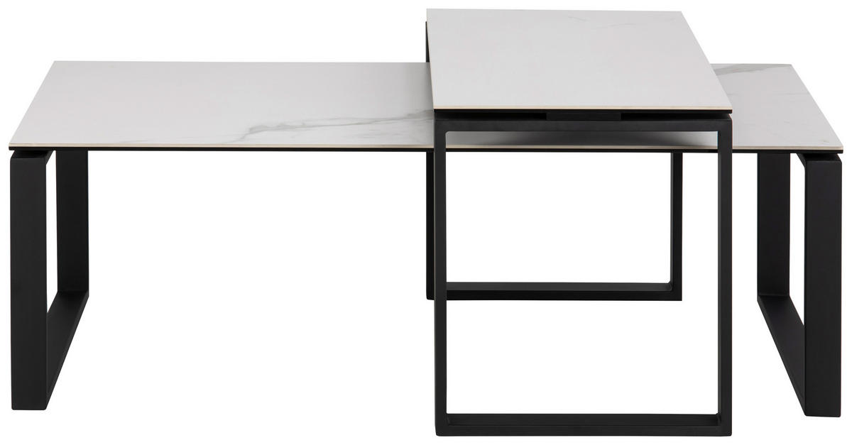 COUCHTISCHSET in Metall, Glas 115/55/45 cm  - Weiss/Schwarz, Trend, Glas/Metall (115/55/45cm) - MID.YOU