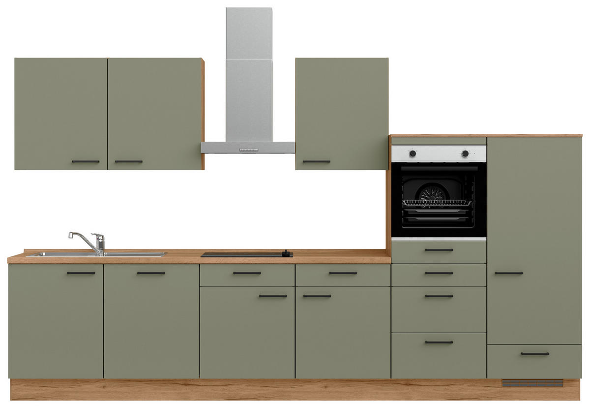 KÜCHENLEERBLOCK Senso 360 cm  in Eichefarben, Olivgrün  - Eichefarben/Schwarz, MODERN, Holzwerkstoff/Metall (360cm) - Nobilia