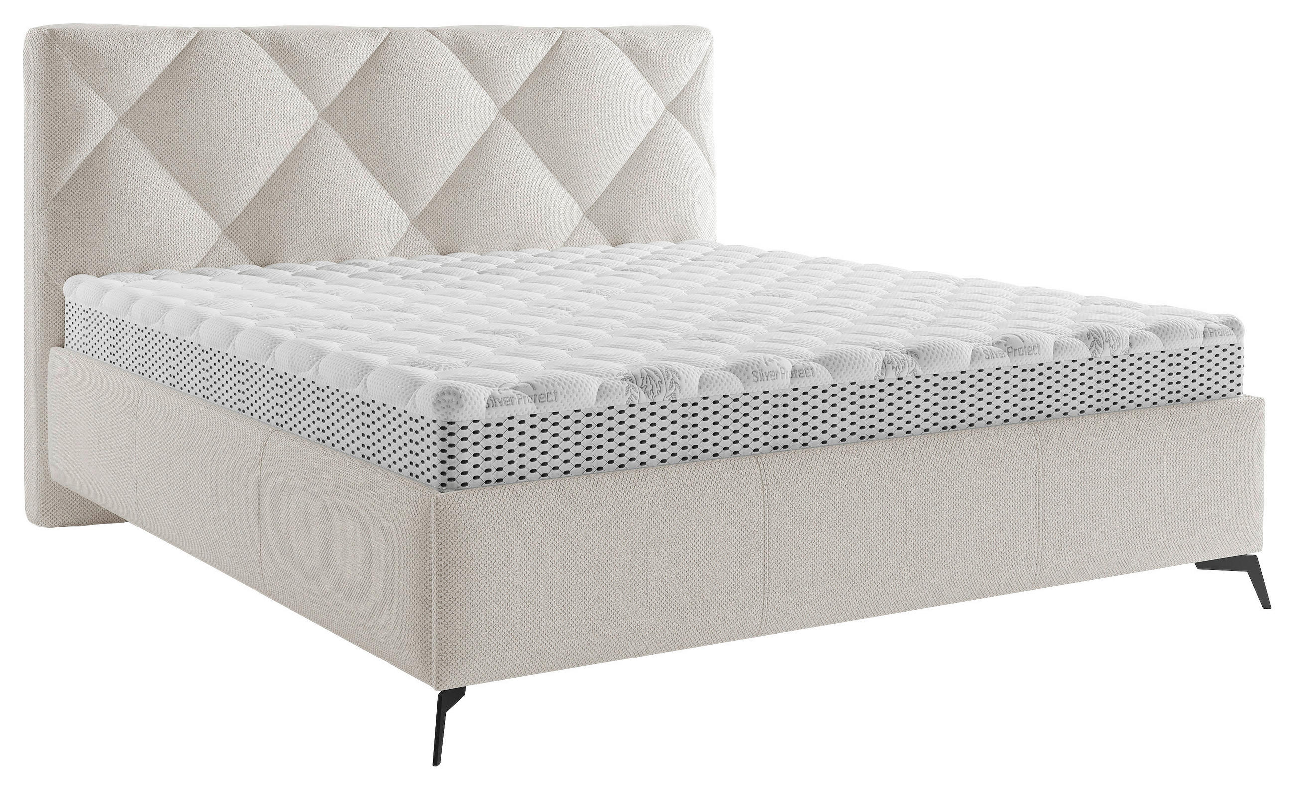 POLSTERBETT gepolstertes Kopfteil, Lattenrost 180/200 cm  in Creme  - Creme/Schwarz, MODERN, Holz/Textil (180/200cm) - Boxxx
